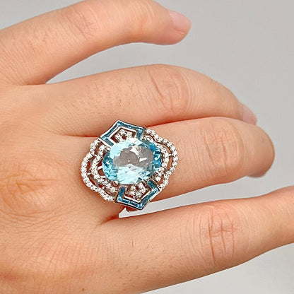 Blue Topaz & Diamond Statement Ring