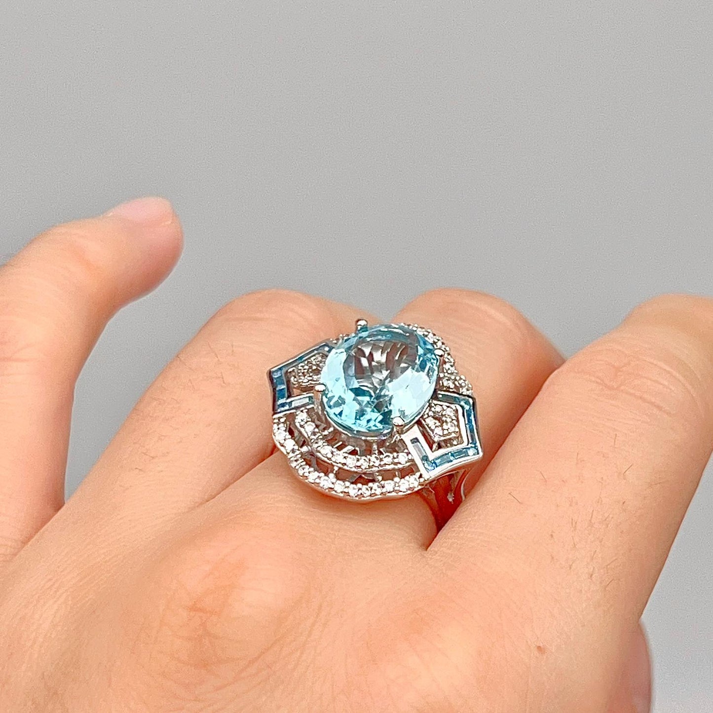 Blue Topaz & Diamond Statement Ring