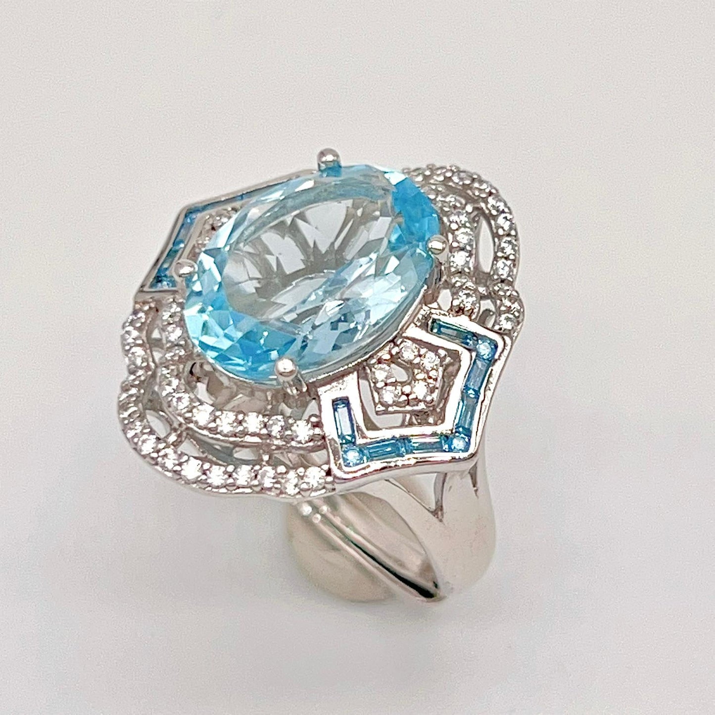 Blue Topaz & Diamond Statement Ring