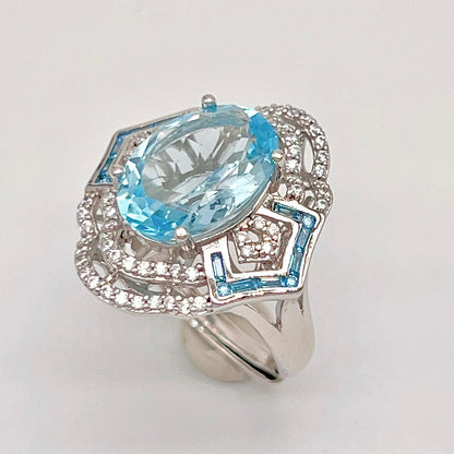 Blue Topaz & Diamond Statement Ring