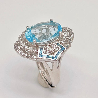 Blue Topaz & Diamond Statement Ring