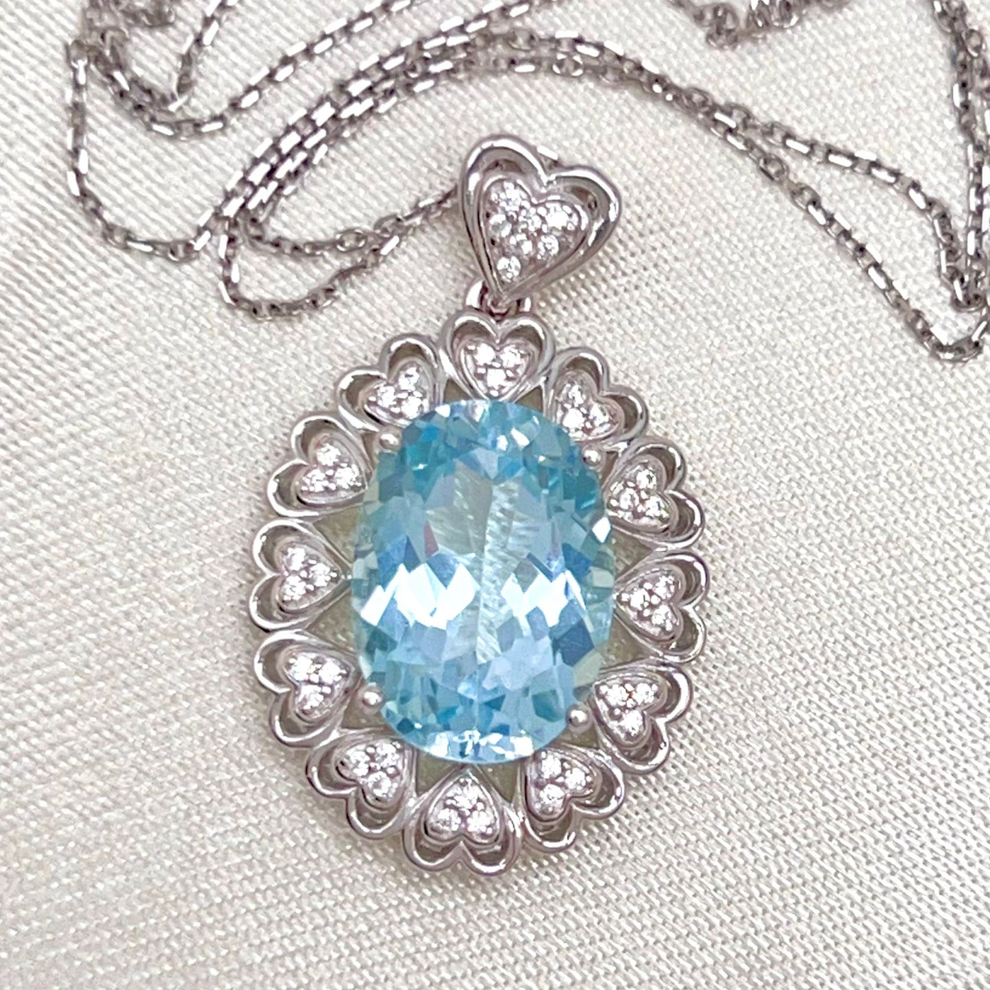 Blue Topaz Heart Cluster Necklace