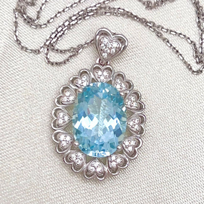 Blue Topaz Heart Cluster Necklace