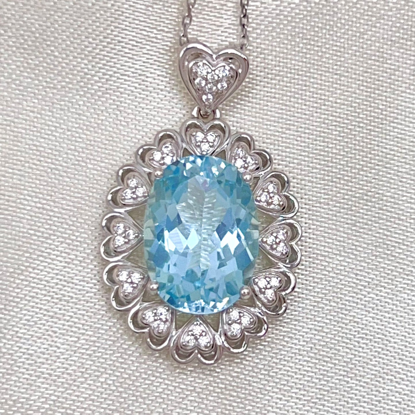 Blue Topaz Heart Cluster Necklace