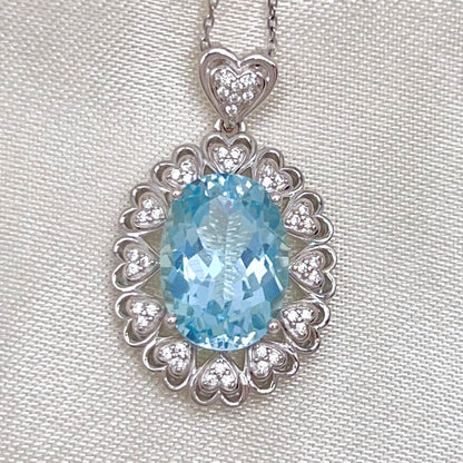 Blue Topaz Heart Cluster Necklace