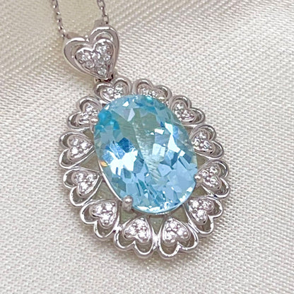 Blue Topaz Heart Cluster Necklace
