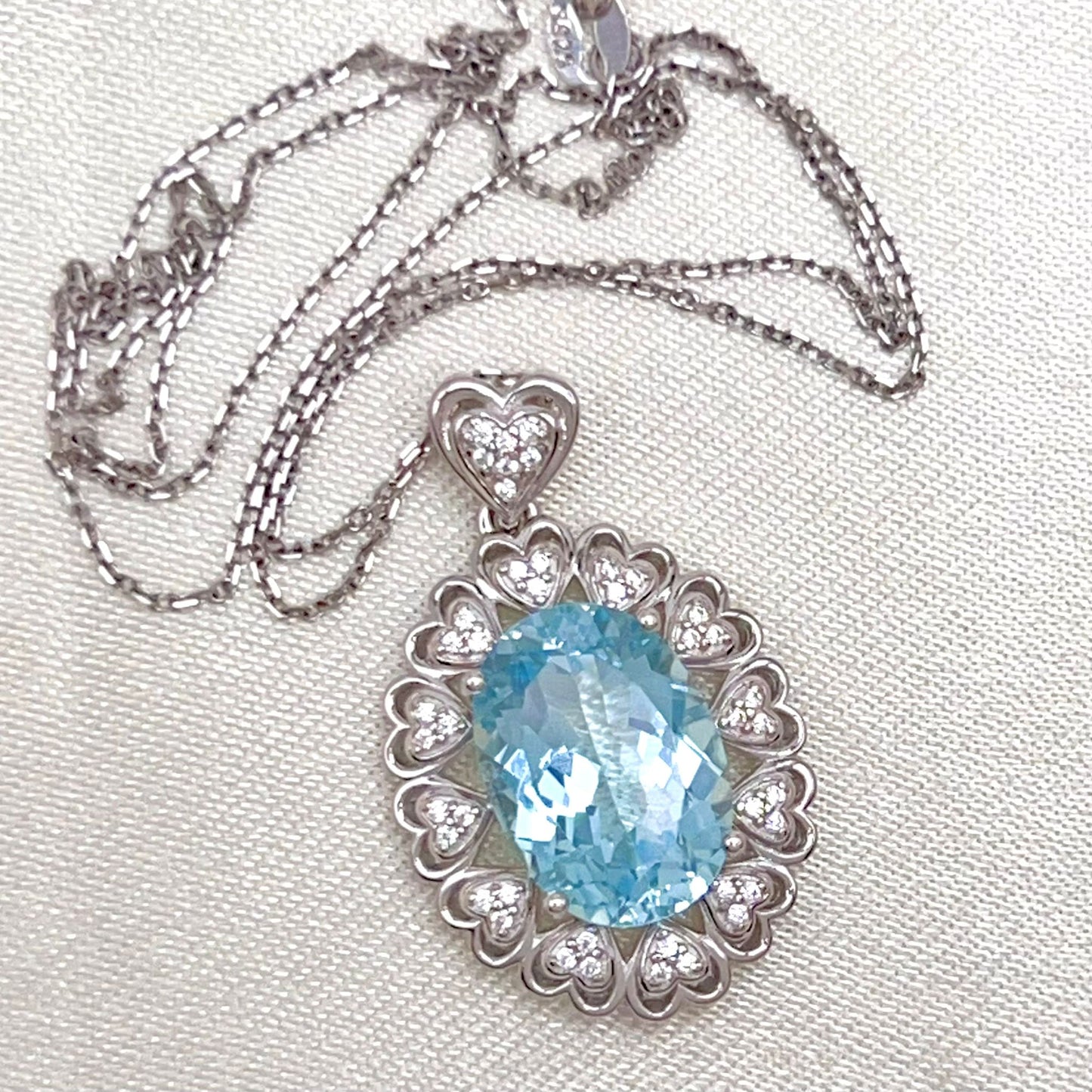 Blue Topaz Heart Cluster Necklace