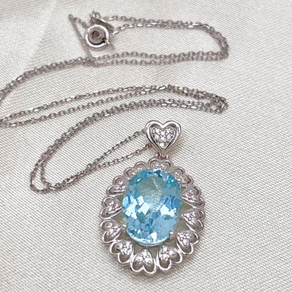 Blue Topaz Heart Cluster Necklace