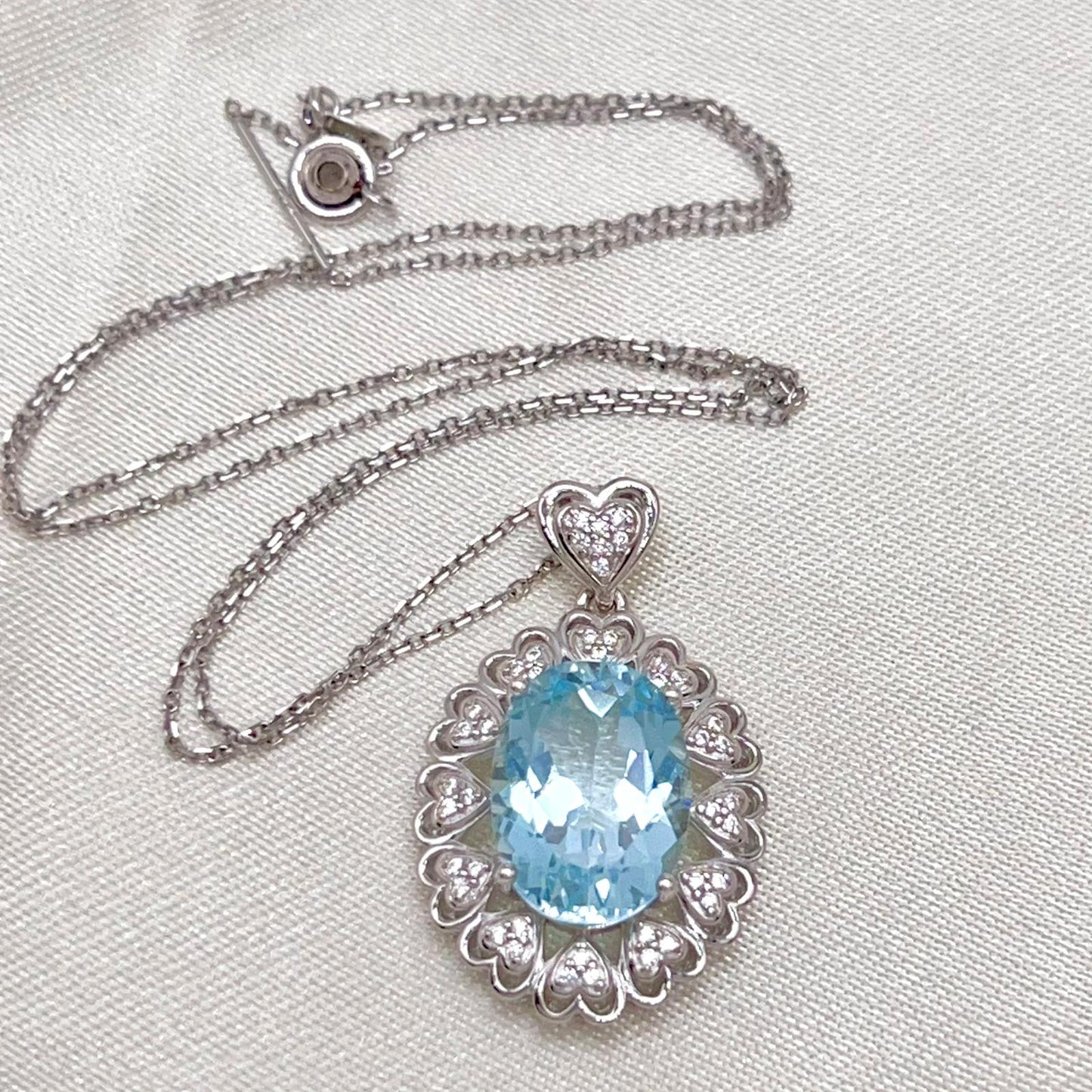 Blue Topaz Heart Cluster Necklace