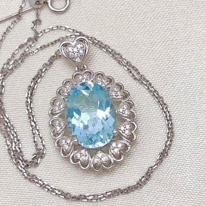 Blue Topaz Heart Cluster Necklace