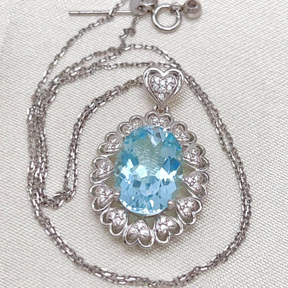 Blue Topaz Heart Cluster Necklace