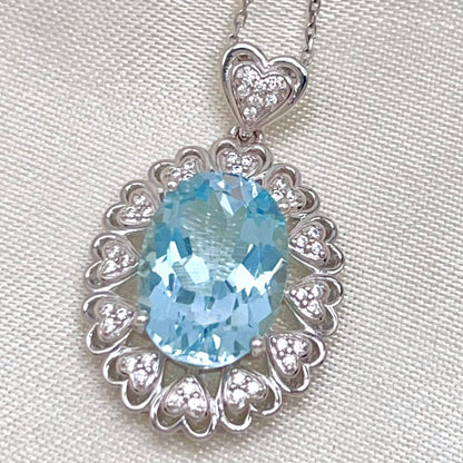 Blue Topaz Heart Cluster Necklace