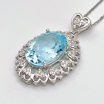 Blue Topaz Heart Cluster Necklace