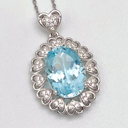 Blue Topaz Heart Cluster Necklace