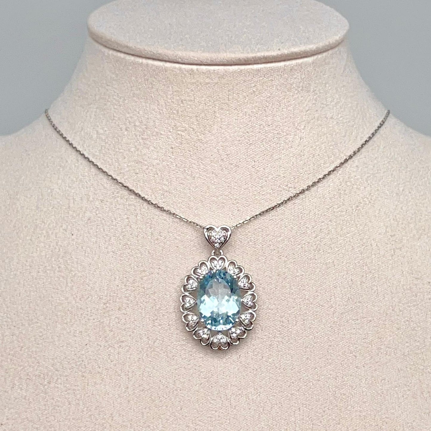 Blue Topaz Heart Cluster Necklace