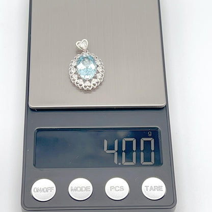 Blue Topaz Heart Cluster Necklace