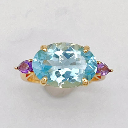 Blue Topaz & Amethyst Trilogy Ring