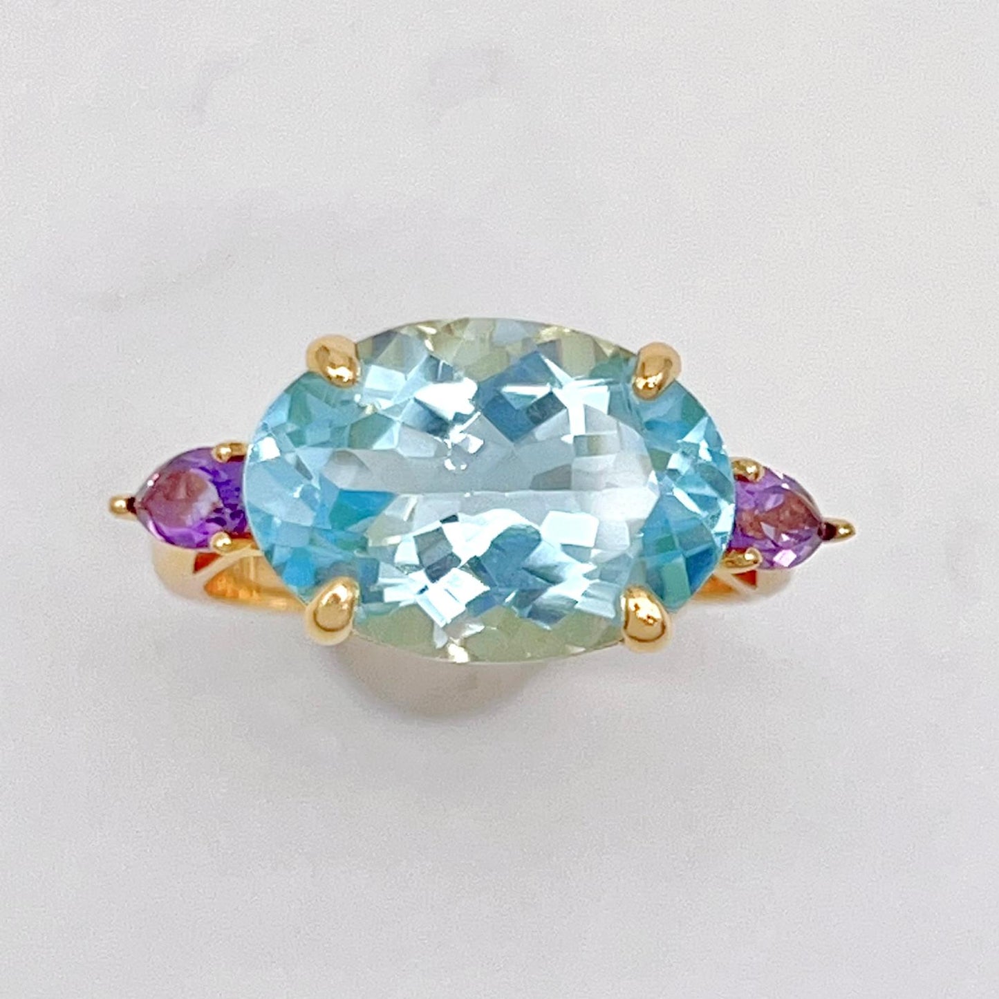 Blue Topaz & Amethyst Trilogy Ring