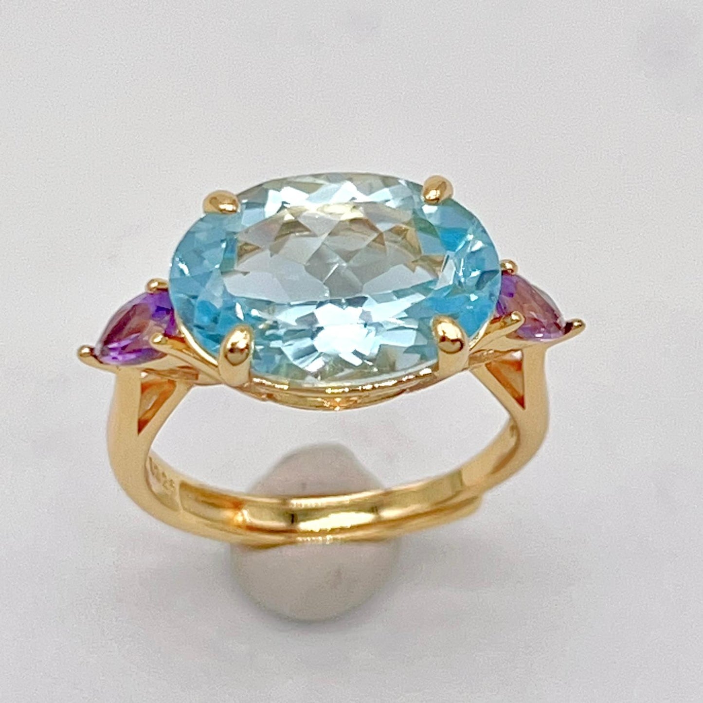 Blue Topaz & Amethyst Trilogy Ring