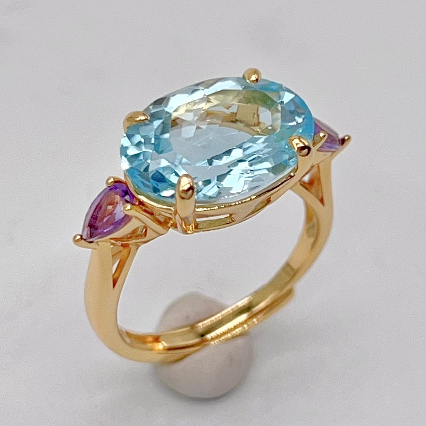 Blue Topaz & Amethyst Trilogy Ring
