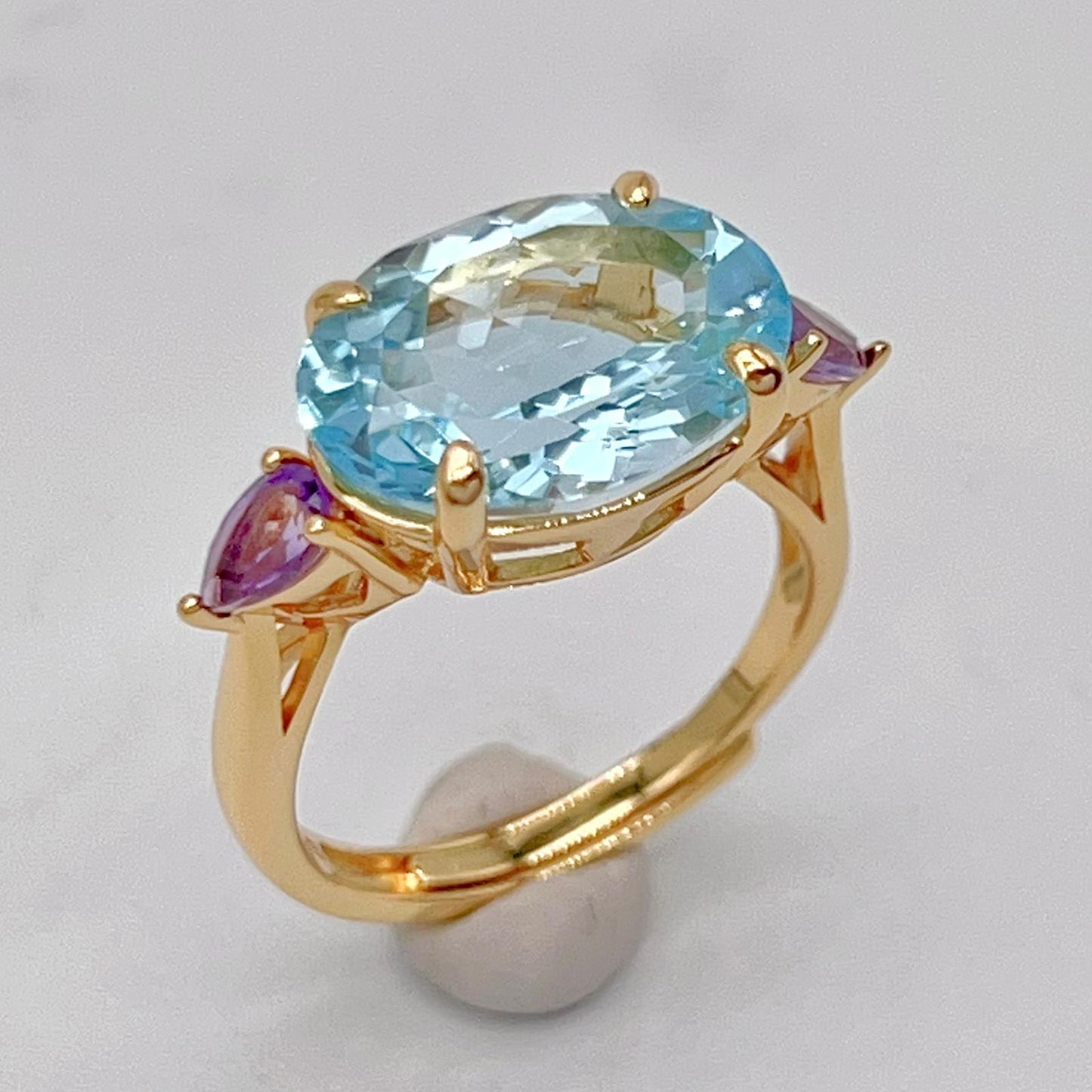 Blue Topaz & Amethyst Trilogy Ring