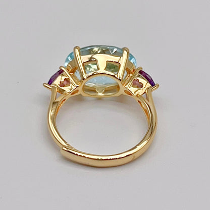 Blue Topaz & Amethyst Trilogy Ring