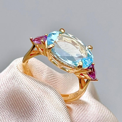 Blue Topaz & Amethyst Trilogy Ring