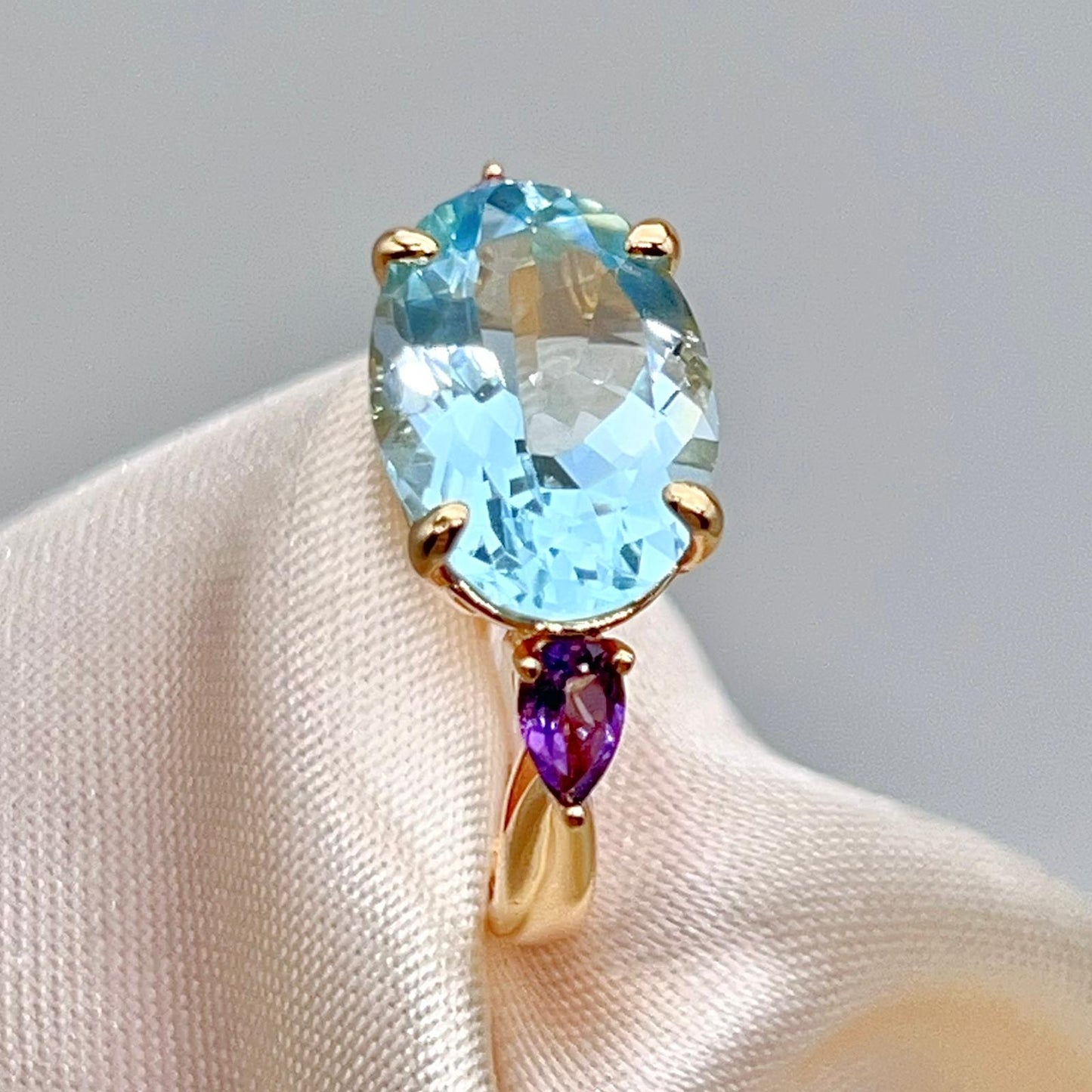 Blue Topaz & Amethyst Trilogy Ring