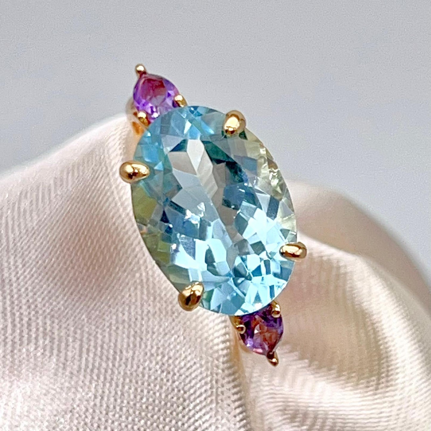 Blue Topaz & Amethyst Trilogy Ring