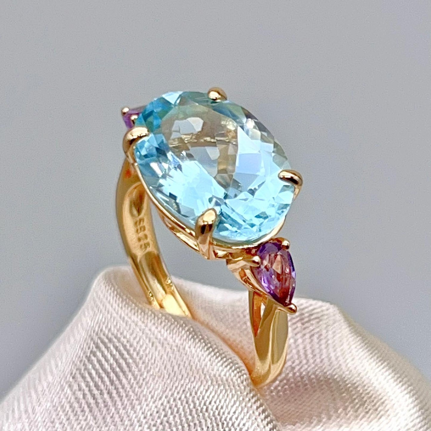 Blue Topaz & Amethyst Trilogy Ring
