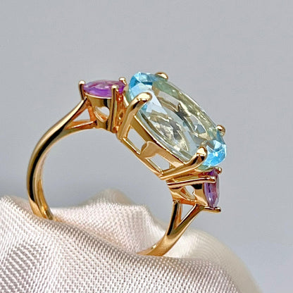 Blue Topaz & Amethyst Trilogy Ring