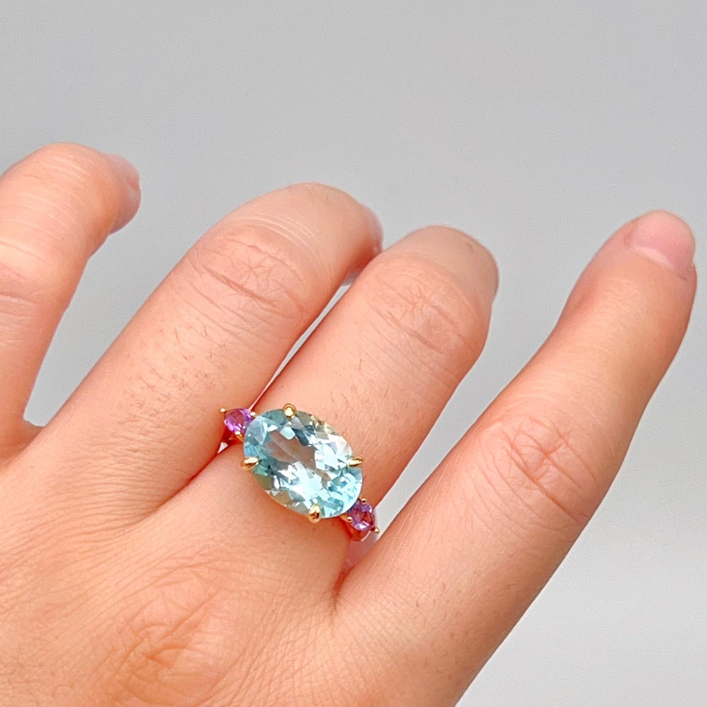 Blue Topaz & Amethyst Trilogy Ring