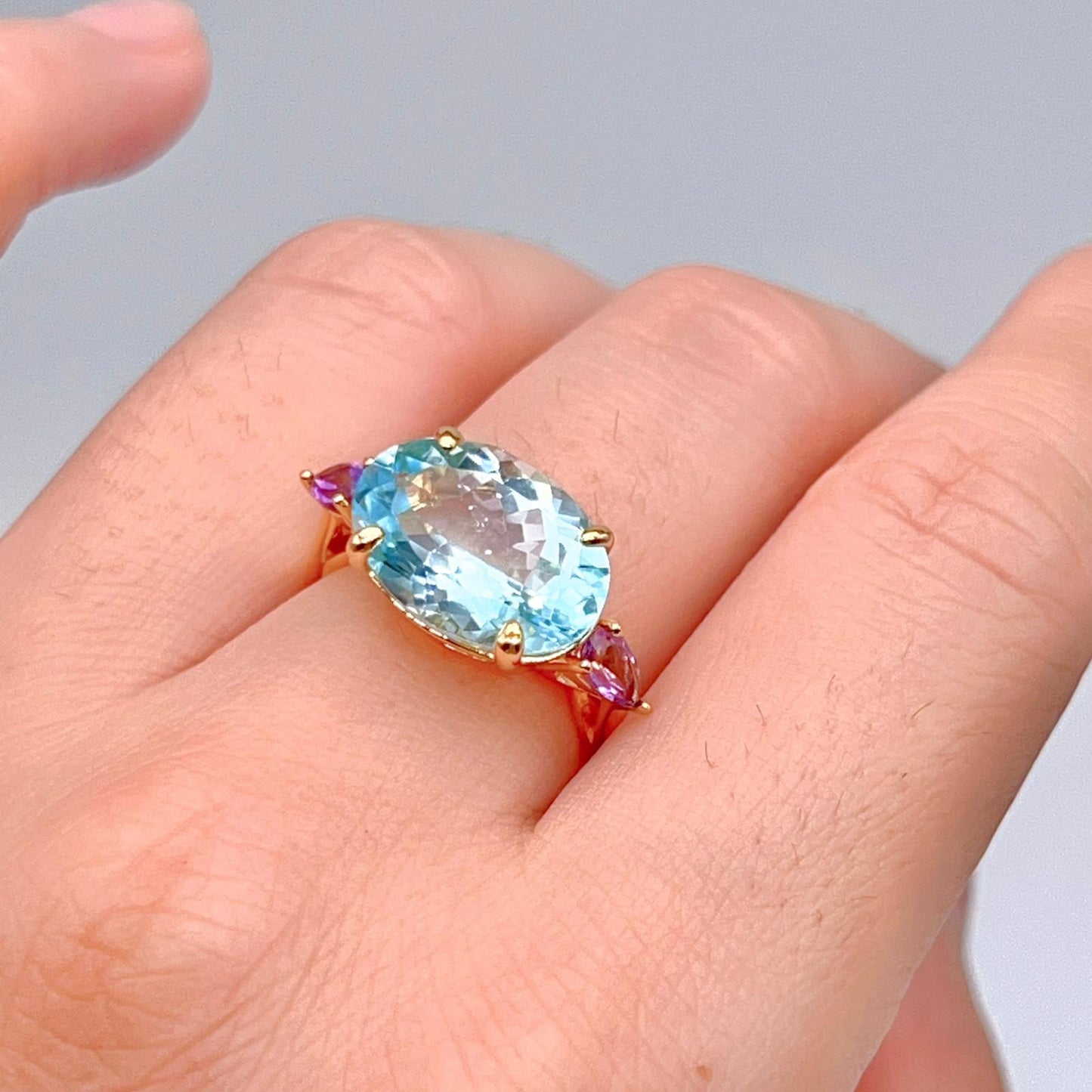 Blue Topaz & Amethyst Trilogy Ring