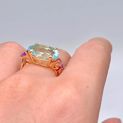 Blue Topaz & Amethyst Trilogy Ring