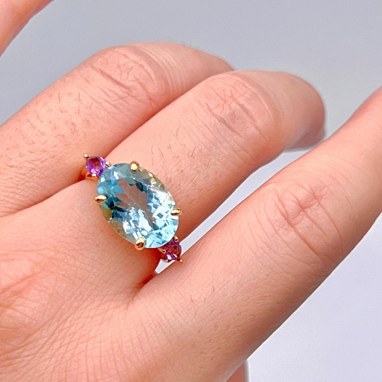 Blue Topaz & Amethyst Trilogy Ring