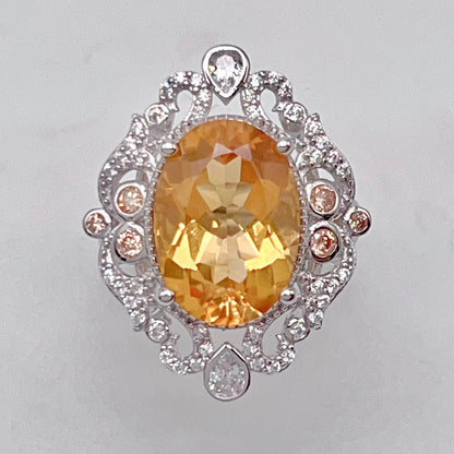 Citrine and Diamond Halo Cocktail Ring