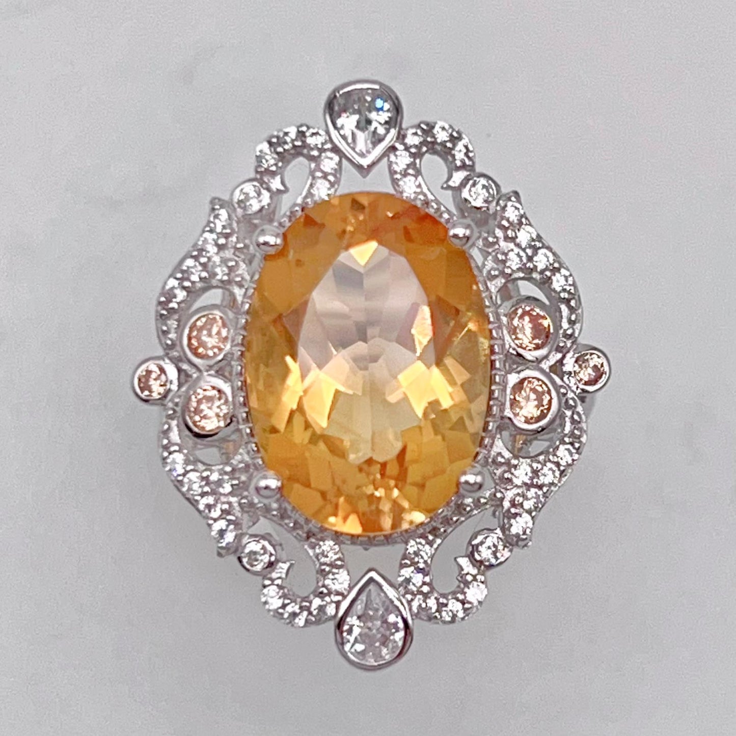 Citrine and Diamond Halo Cocktail Ring