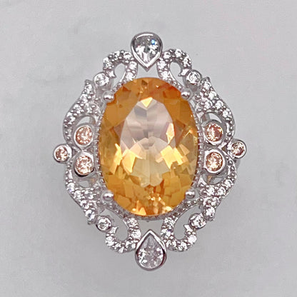 Citrine and Diamond Halo Cocktail Ring