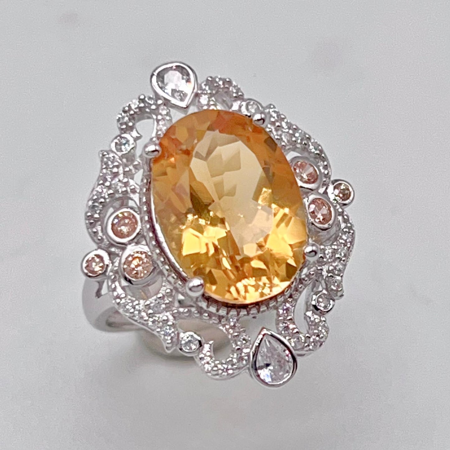 Citrine and Diamond Halo Cocktail Ring