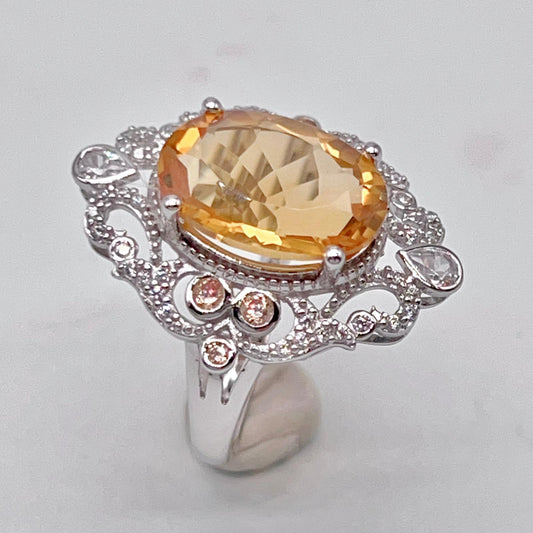 Citrine and Diamond Halo Cocktail Ring