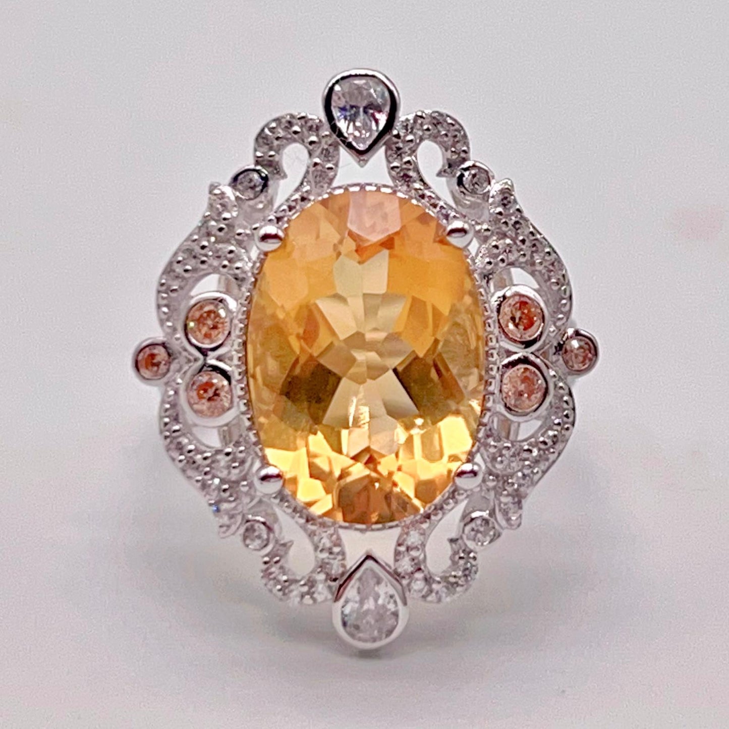 Citrine and Diamond Halo Cocktail Ring