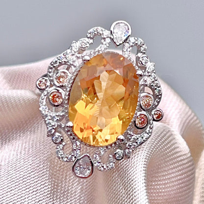 Citrine and Diamond Halo Cocktail Ring