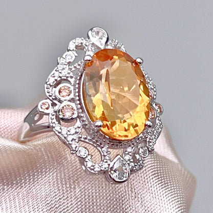 Citrine and Diamond Halo Cocktail Ring