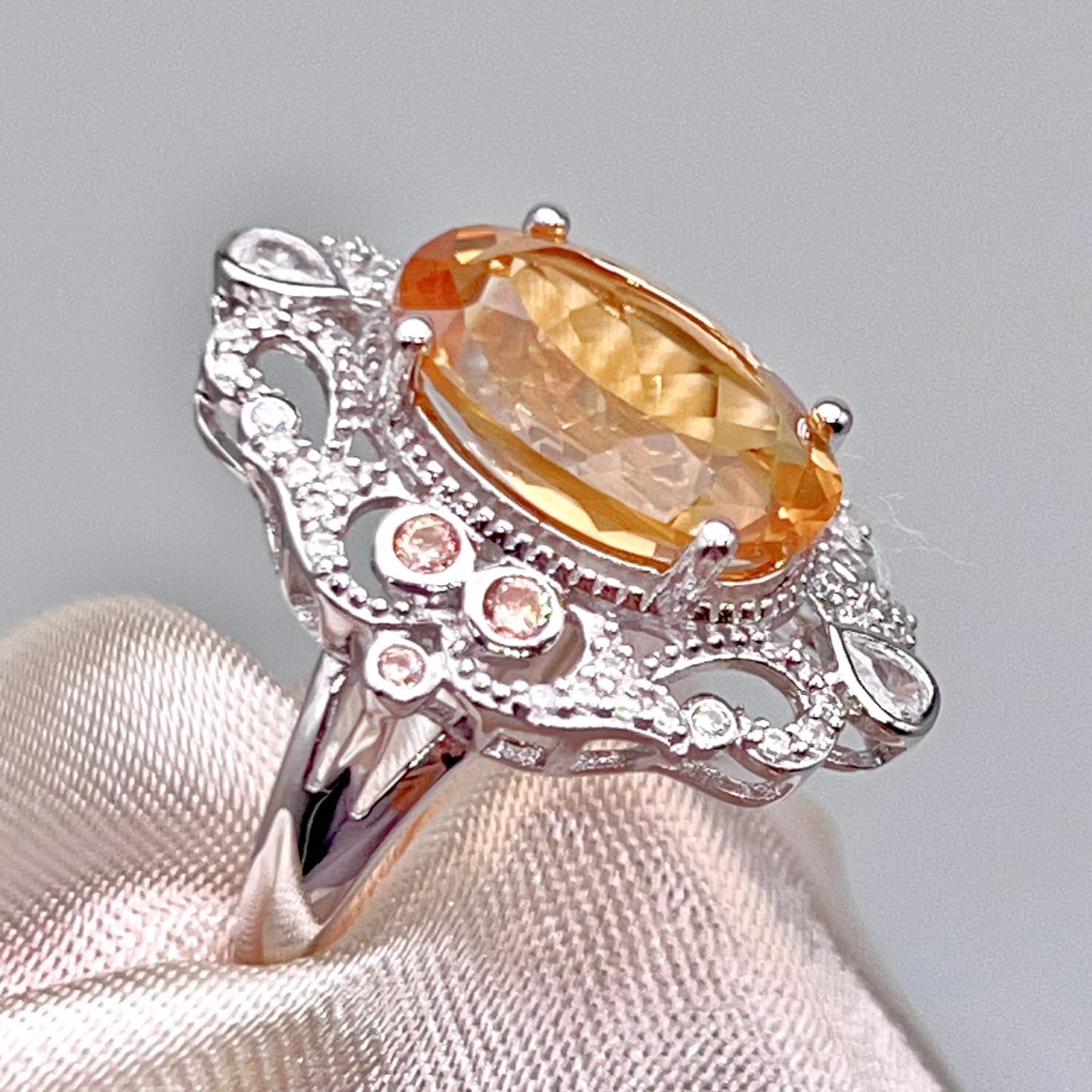 Citrine and Diamond Halo Cocktail Ring