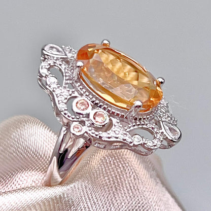 Citrine and Diamond Halo Cocktail Ring