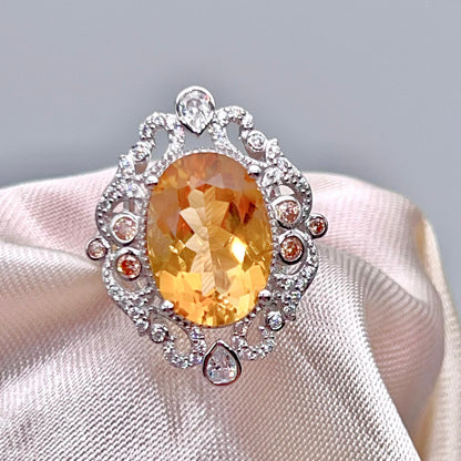 Citrine and Diamond Halo Cocktail Ring