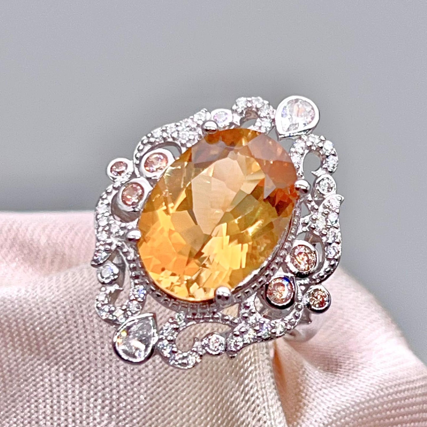 Citrine and Diamond Halo Cocktail Ring