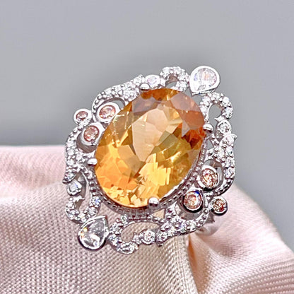 Citrine and Diamond Halo Cocktail Ring