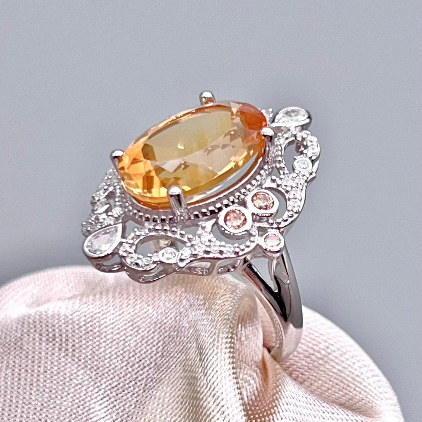 Citrine and Diamond Halo Cocktail Ring