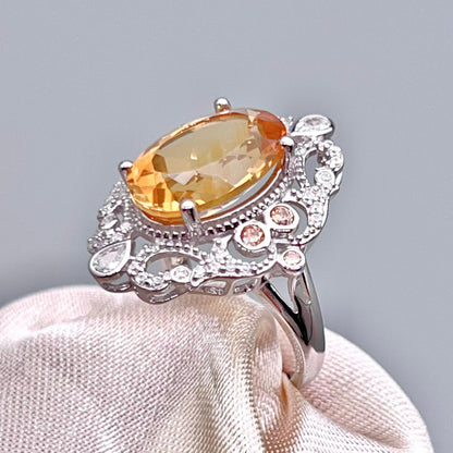 Citrine and Diamond Halo Cocktail Ring